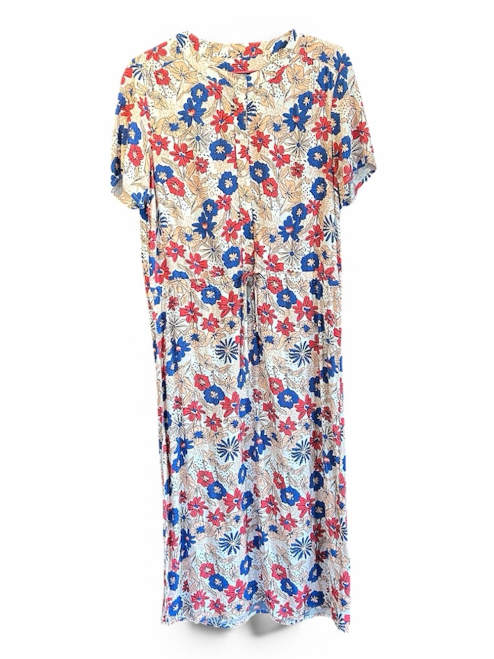 Inextenso Floral Short Sleeve Dress in Blue, Red, Cream